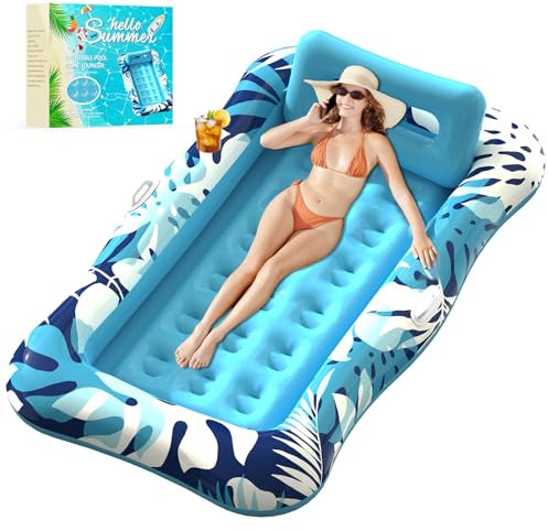 Nenrsl Pool Floats Adult,76x48 XL Inflatable Tanning Pool Lounger Float with Pillow,4 in 1 Suntan Tub Sunbathing Raft Floatie Water-Filled Mattress Kids Pool Ball Pit,Perfect for River Party & Relax