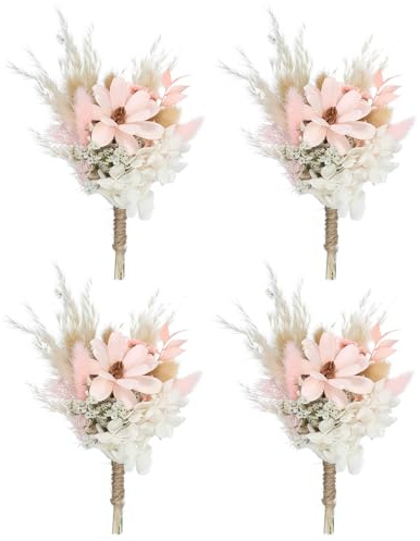 PATIKIL Mini Torkad Blombukett, 4 st Pampasgräs Naturliga Vilda Blommor med Stjälk Dekor Gypsophila Växt Boho Blomma Blomma för DIY Hantverk Fototillbehör, Rosa/Vit