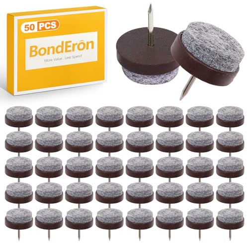 BondEron 50 stycken filtglidare med spik Ø 22 mm, stolglidare möbelglidare, robust golvskydd och ljudreducering för parkett, kakel och laminat