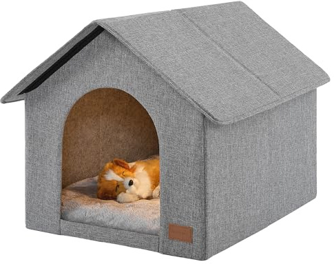Indoor Dog House with Warm Plush Mat and Elevated Feet,Soft Dog Bed House for Medium Size Dog and Multiple Large Cat,Max Pets Size 23.6 X 16.9 Inches