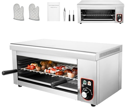 1500W Commercial Salamander Broiler, 110V Electric Cheese Melter Cheesemelter Grill Wall-Mounted Salamander Broiler Adjustable Countertop Steak Broilers with Gloves for Home Hotels Restaurants