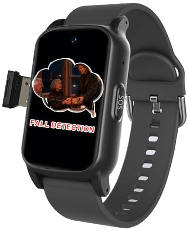 VCYEX Dispositifs D'alerte De Chute pour Personnes Âgées Montre Connectée Senior Personne Âgée Bouton SOS + Appel Vidéo HD pour AlzheimerBlack,1.25 * 0.57 * 2.22inch