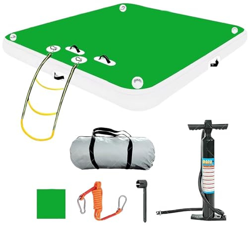 Piattaforma galleggiante gonfiabile, ampia zattera galleggiante ad isola con scala rimovibile, superficie antiscivolo, piattaforma dock con pompa ad aria, per piscina e spiaggia (D, 240 x 180 cm)