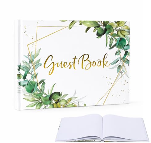Wedding Guest Book - Forest Style Gold Foil Hardcover Guestbook with 72 Blank Thick Pages and Ribbon Bookmark, 17x23cm Polaroid Book for Wedding Reception, Baby Shower, Anniversary and Party