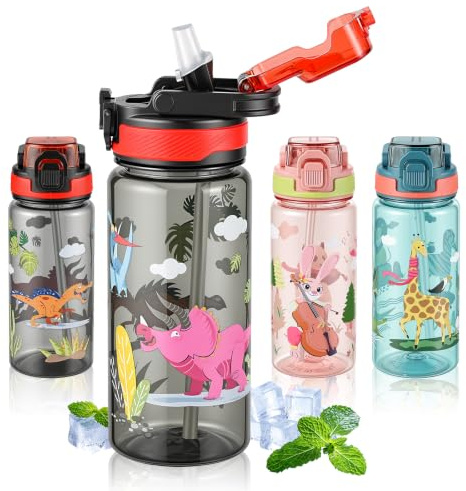SEASEVEN 600ml Sports Water Bottle with Straw,Drinks Bottle(Black) | Plastic Drinks Bottle,Waterbottle Leak Proof-Bpa-Free for School,Outdoor