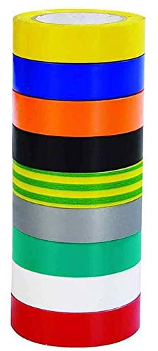 Maveek 9 Pack Electrical Tape 0.67 Inch 20M Insulation Tape, 65 Feet, 9 Color