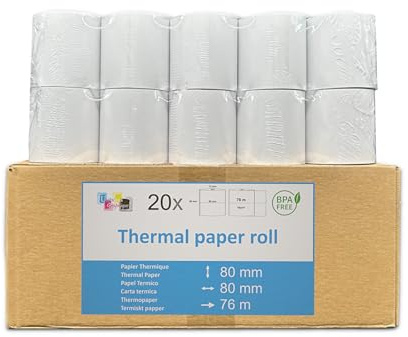 20 bobinas del cajón de 80 x 80x 12 mm de papel térmico para cajas registradoras Rollo de papel térmico