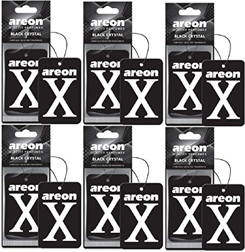 AREON X Autoduft Schwarz Kristall Auto Lufterfrischer Aufhänger Anhänger Spiegel Pappe 2D (Set Pack x 6)