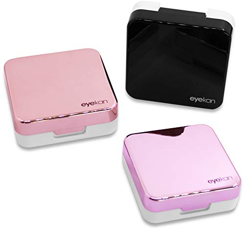 YuCool Mini-Kontaktlinsenetui, stilvoll, einfach, tragbar, Harte Doppellinsenbox, Spiegel, Flasche, Behälter, Pinzette für Reisen und Zuhause, Schwarz, Roségold, Rosa, 3 Stück