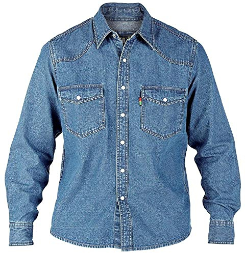 Duke London Hommes Wester. Style Jeans Chemise, 2 Options Couleur - Pierre Délavé, 3XL (Poitrine 53-55 Pouces)