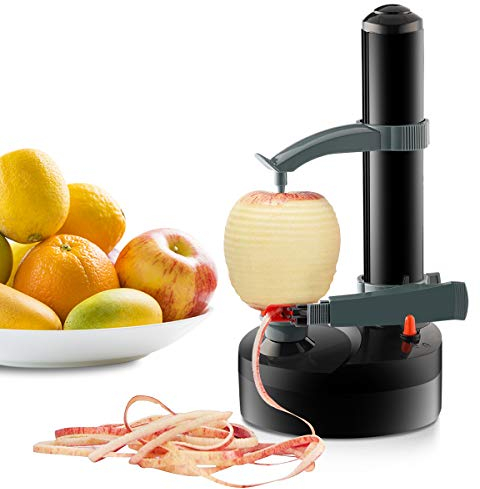 TOPCHANCES Pelador de Patatas Eléctrico Multifuncional Automático Acero Inoxidable Giratorio Frutas Verduras Cortador Herramienta de pelado de Cocina para Frutas y Verduras (Negro)