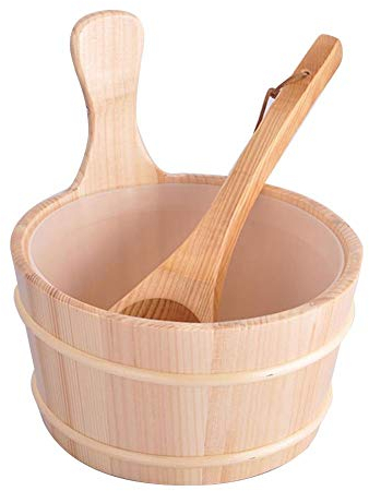 Basisago Sauna en Bois,Fabriqué à Partir Bois Naturel Sauna Set avec Seau et Louche en Bois Combinée Set Accessoire Sauna Essentiels du Spa pour Hammam