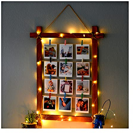 DECOLIFE Natural Looking Wooden Photo Frame With Led Light And Latch – Photo Frame Multiple Photos - Picture Frames For Wall Decor And Home Decor - Photo Collage Frames For Wall