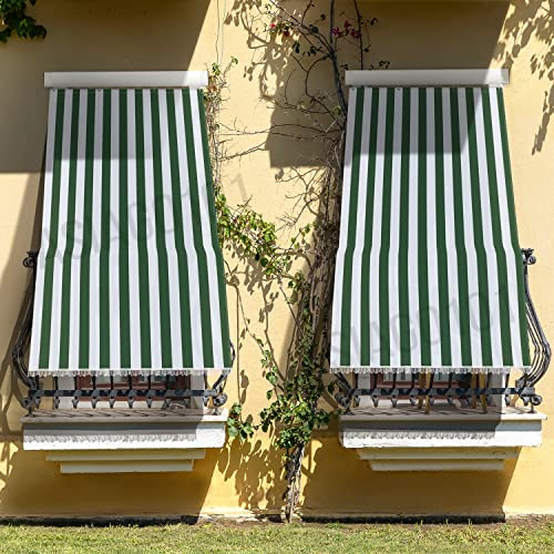 Rideau de soleil avec kit de crochets et anneaux en tissu résistant pour extérieur ou balcon, lavable, couleur vert et blanc, 150 x 290 cm