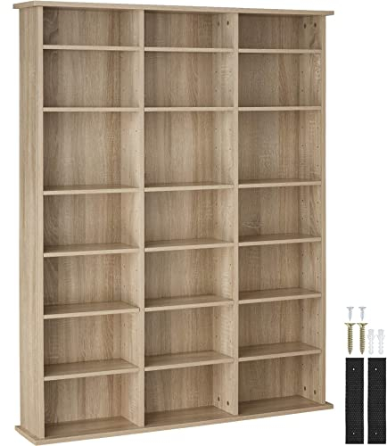 tectake® CD- und Medienregal - Raumteiler Schrank Mit Kippschutz, 18 Einstellbare Zwischenböden, Manga Aufbewahrungssystem - Holz Hell, Eiche Sonoma