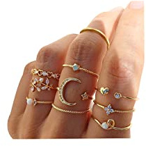 INENIMARTJ Boho Rings for Women,Gold Stacking Rings Set Stackable Knuckle Moon Star Heart Leaf Mid Finger Rings Cute Rings Stocking Stuffers for Christmas Jewelry