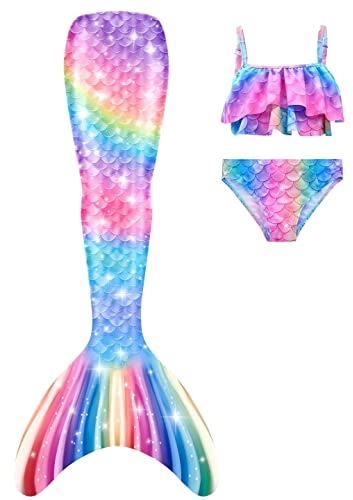 SPEEDEVE Mädchen Meerjungfrauenschwanz 3pcs Meerjungfrauen Bikini Set,ohne Monoflosse