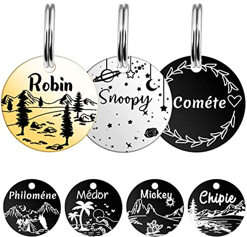 Medaille Chien avec Gravure Personnalisée, YEHANTI Médaille Chien et Chat Identification avec motif de style riche, Medaille Pour Chien en Acier Inoxydable avec Prénom Adresse Tel Gravés, Taille L