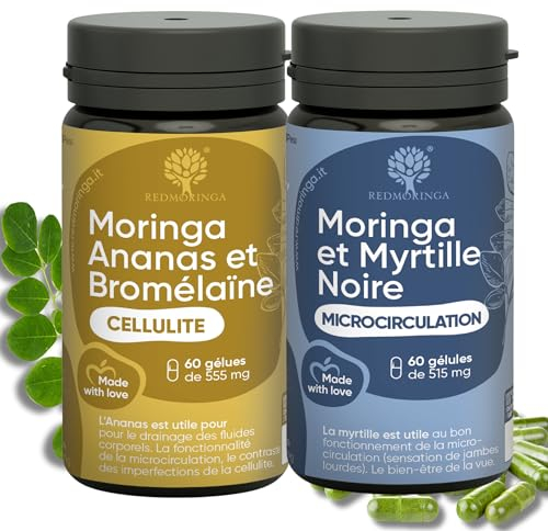 RedMoringa Anti-Cellulite Bromelain Hochdosiert Kapseln 5000 GDU mit Ananas Enzym & Venen Kapseln für Leichte Beine mit Hedelbeerextrakt & Bio Moringa - 120 Tage Vorrat
