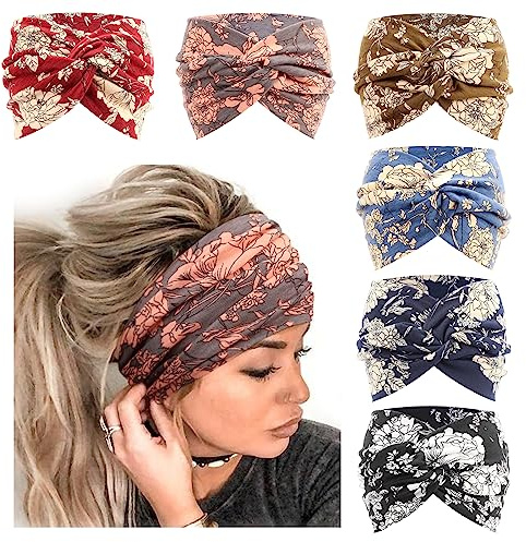 DRESHOW 6 Pezzi Fasce Ampie per le Donna Extra Large Turbante Fascia per Capelli Boho Fascia Elastica per Capelli Accessori per Capelli con Nodo a Torsione