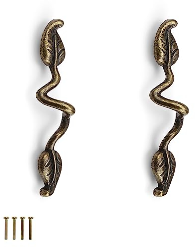 2 Pezzi Maniglie Cassetti, PARFCO Maniglie per Mobili Vintage, Disegno D'epoca, Maniglie per Mobili Foglia Adatto per Armadi, Cassetti, Bagni