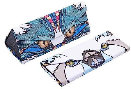 SUPERFINDINGS 2 Pcs 2 Styles Hibou Étui à Lunettes Pliant Coque Rigide Portable Animal Étui à Lunettes de Soleil Triangle Magnétique Lunettes Protecteur PU Étui à Lunettes en Cuir 161x66x15mm