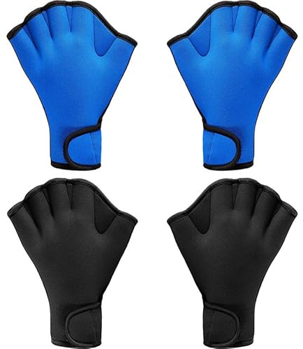 Gants de natation aquatiques résistants à l'eau pour femme - Gants de natation en néoprène pour homme et adulte (taille M, bleu + noir)