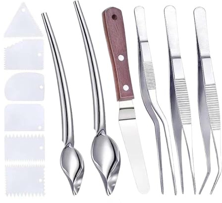 Baoblaze Ensemble d'outils de placage, grattoirs, placage culinaire, décoration, pincettes de Cuisine, cuillères à Dessin, 12 pièces