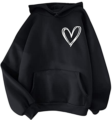 Tröjor tonåring flickor huvtröja oversize bomull sweatshirt med huva långärmad tröja Y2K huvtröja varm tröja sweatjacka sport toppar med ficka toppar hip hop streetwear, Aa-svart, XL