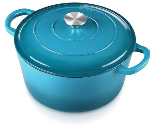 E-far Forno olandese da 6 litri, pentola da forno olandese in ghisa smaltata con coperchio, pentole rotonde antiaderenti per brasare/stufati/arrostire/cuocere il pane/cucinare, resistente, induzione e