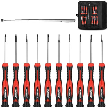 HAUTMEC 11-PCS Precision Screwdriver Set with Telescoping Magnetic Pickup Tool, Phillips, Flat, Torx, Pouch, CRV Steel Shaft Magnetic Small Screwdriver Set for Eyeglass, Watch, Laptop, Phone