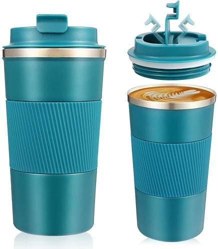 Senshuomy Travel Mug, Insulated Coffee Cup with Leakproof Lid, Reusable Coffee Cups Travel Cup, Stainless Steel thermaol Mug for Hot Cold Drinks (Blue/510ml)