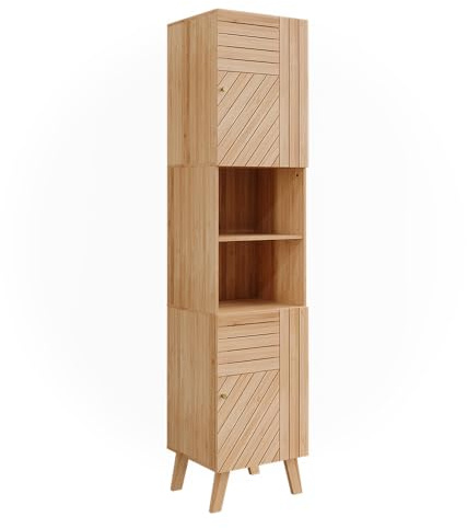 Vicco Badschrank Bambus Lucie 40x177x36 cm - Hochschrank, Kombination aus offenen Fächern und Türen für Flexible Nutzung