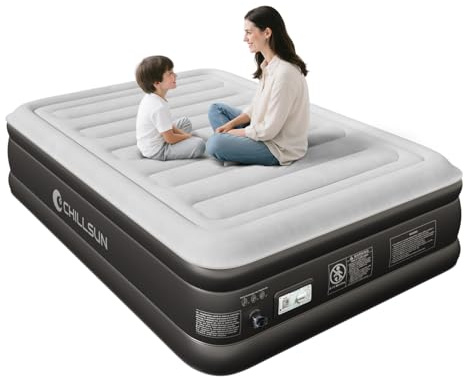 CHILLSUN Vollständig aufblasbare Matratze, Luftbett mit integrierter elektrischer Pumpe, geflockte Oberfläche Luftmatratze, luftmatratze selbstaufblasend mit Tragetasche, 190x137x46 cm