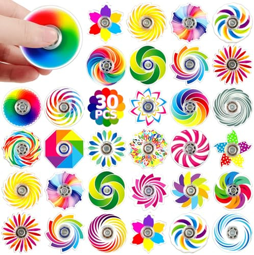 SCIONE 30 Mini Fidget Spinners Arcobaleno in Bulk - Ideali per Premi, Regali Compleanno, Ricompense Classe e come Giocattoli Sensoriali per Bambini (4 cm)
