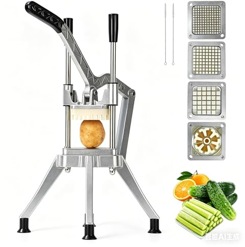 Cortador de Patatas Fritas Profesional, Cortador Patatas Fritas Manual con Cuchillas de 6mm 9mm 13mm 8mm Acero Inoxidable, Cortador de Verduras Multifuncional para Cebolla Zanahoria Fruta Papa