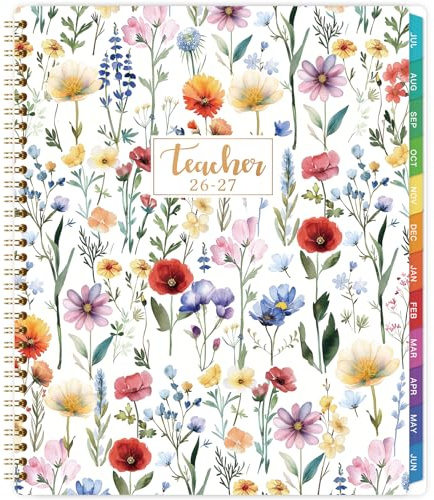 2026-2027 Teacher Planner - Academic Lesson Planner from July 2026 - June 2027, 8.5'' x 11'', Lesson Plan Book for Teachers with Colourful Monthly Tabs, Back Pocket