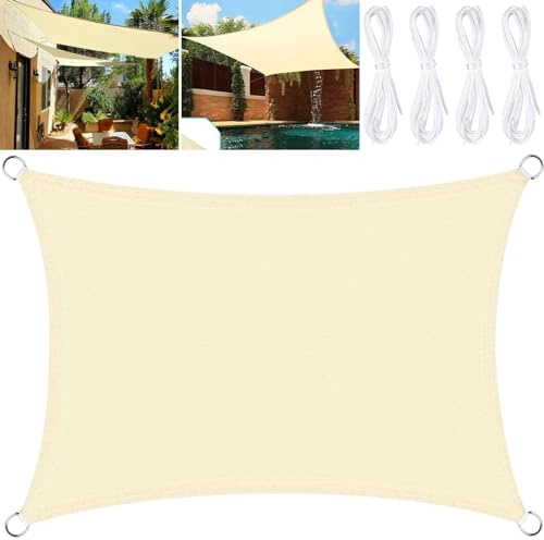 ITMNMNL Toldo Vela 3×4m Toldos Exterior Terraza, Toldo Vela Rectangular,Impermeable, Vela Sombra,con Cuerda, para Exteriores, Pergola, Jardín,Terrazas - Beige