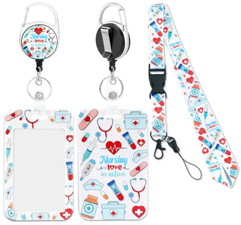 Nurse Badge Holder with Retractable Badge Reel, Nurse Breakaway Lanyard with Id Holder Name Tag ID Card Protector Cute Lanyard for Women Nursing Students Doctor Nursing Gifts