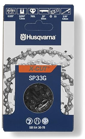 Husqvarna X-Cut SP33G 20 Inch Chainsaw Chain, .325 Pitch, .050 Gauge, 78 Drive Links, Pre-Stretched Chainsaw Blade Replacement with Superior Lubrication and Low Kickback, Gray