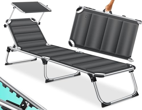 KESSER® Lettino da sole SUN con tettuccio - lettino da giardino sedia a sdraio pieghevole - con parasole - schienale reclinabile, ergonomico - superficie di riposo imbottita, antracite