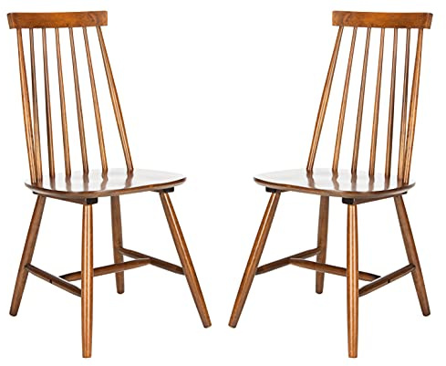 SAFAVIEH Home Collection Priam Farmhouse Walnut Brown Spindle Back Living Room Accent Dining Chair