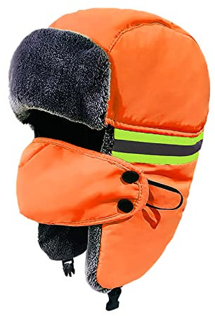 Unisex Winter Warm Trapper Reflektierende Mütze Wasserdicht & Winddicht & Warm 3 in 1 Kunstpelz Wintermützen Abnehmbare Maske Dicke Ohrenklappen Jagd Hut Outdoor Skimütze für Radfahren Camping Wandern