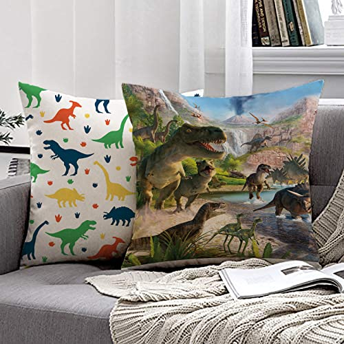 MUSOLEI Dinosaurier Kissenbezug 45X45cm 2er Kinder Samt Kissenbezug Dino Deko Kissenhülle Plüsch SofaKissenbezug mit Reißverschluss Kissenbezüge Jungen, Dinosaurier