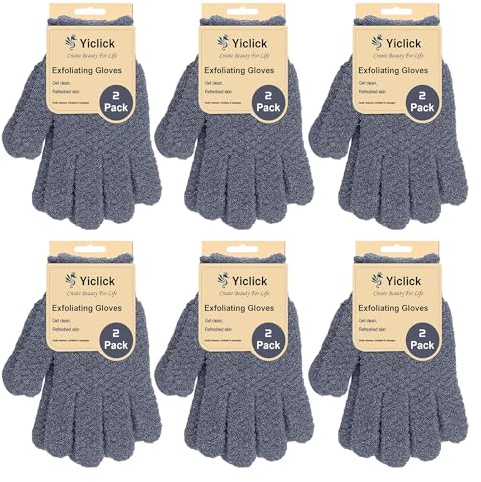 Yiclick Heavy Exfoliating Gloves, Exfoliating Body Scrubber for Bath Shower Exfoliation, Body Scrub Exfoliator For Dead Skin Remover, Exfoliate Sponge Loofah Washcloth Mitt Men Women (12 Grey)
