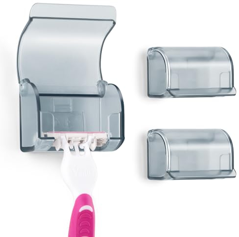 HONZUEN Supporto per Rasoio con Coperchio, Antipolvere, Porta Rasoio a Parete, Rasoio Autoadesivo Senza Forare, Supporto per Rasoio da Donna, Porta Rasoio a Ventosa, Acrilico, 2 Pezzi