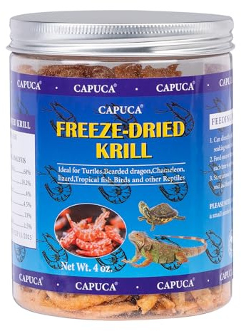 capuca Freeze-Dried Krill Jumbo Shrimp - High Protein Natural Reptile Food for Turtles, Bearded Dragons, Tropical Fish & Amphibians(4oz)