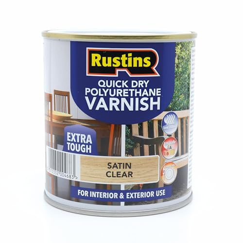 RustinsQuick Dry Poly Varnish Satin Clear 2,5ltr -Tough, Water-Based Clear Finish in Gloss, Matt or Satin; Durable Protection for Interior Wood, Furniture and Floors
