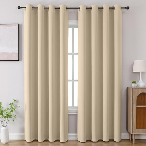 CUCRAF Light Beige Blackout Curtains 96 inch Length 2 Panels Set, Room Darkening Drapes for Living Room Bedroom, Thermal Insulated Light Blocking Grommet Window Curtain (W52 x L96 Inch)