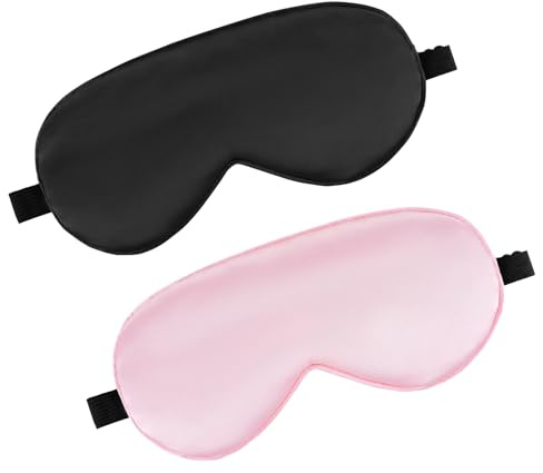 Lot de 2 masques de sommeil en soie - Bande élastique réglable - Bloque la lumière - Doux pour la peau - Idéal pour voyages, maison, hôtel, train